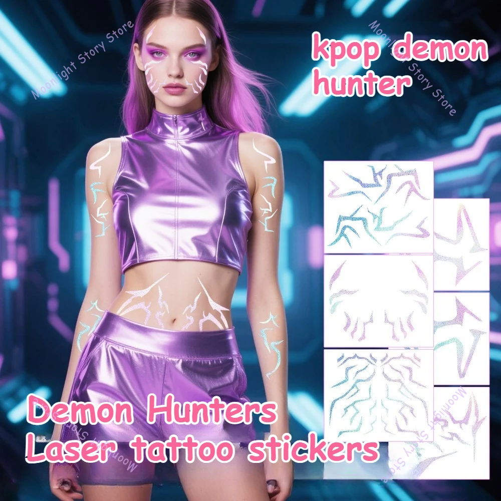 

6 шт. Kpop Demon Hunter Laser Demon Hunter Girls татуировка наклейка Rumi Technology аниме Demon Hunter татуировка наклейка для Хэллоуина