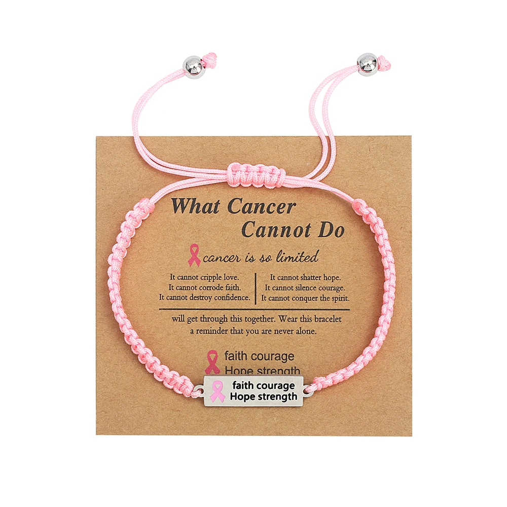 1pc Courage Strength Pink Ribbon Promotes Women\'s Breast Awareness Bracelet Pink Braided Rope Bracelet Gift For Women