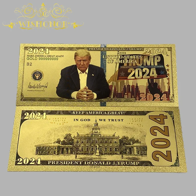 

Hot Sales 2024 America Trump Donald John Trump Banknote in 24K Gold Plated For Collection