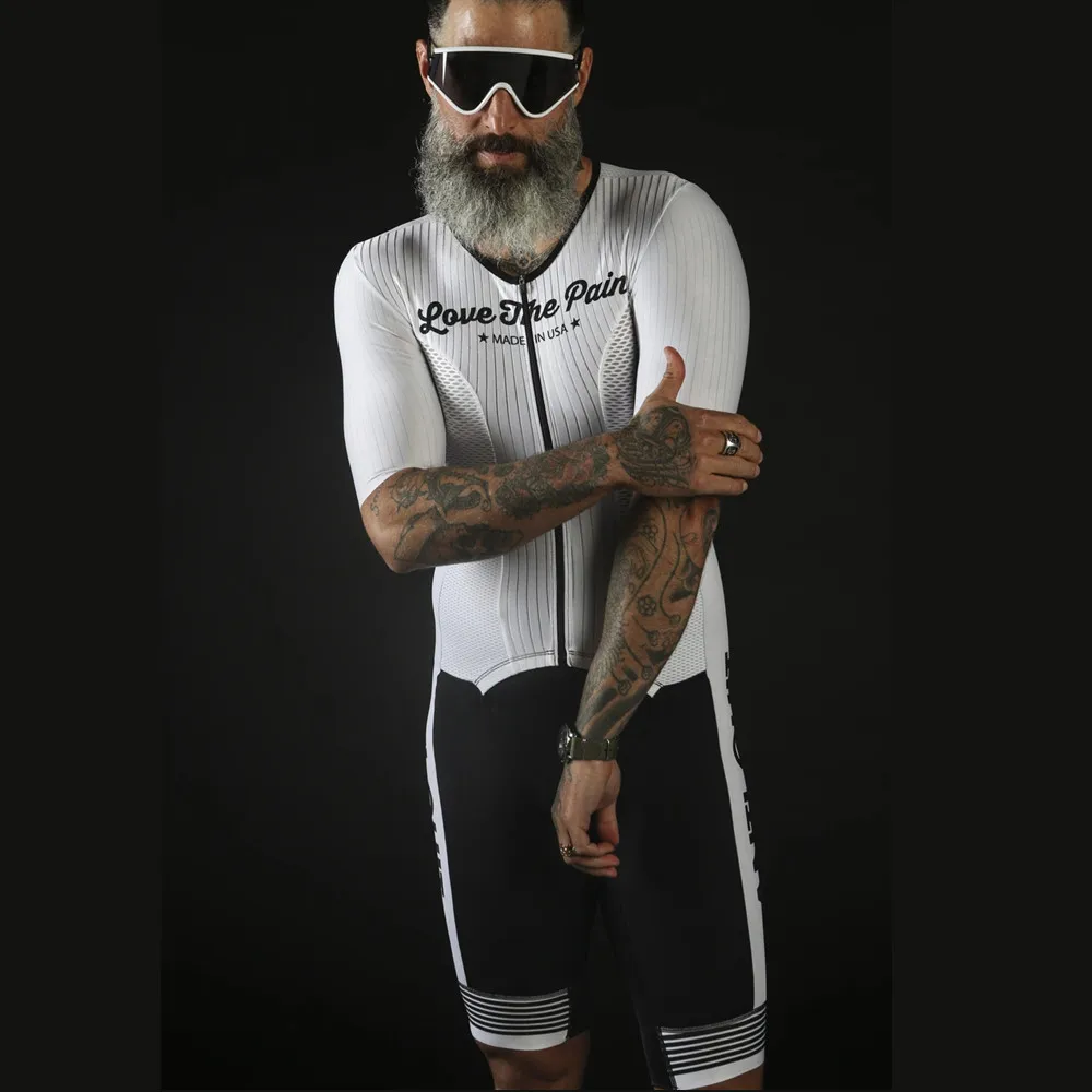 Love The Pain Men's Cycling Skinsuit Triathlon Trisuit Team Short Sleeve Maillot Ciclismo Quick Dry Running Speedsuit Clothing