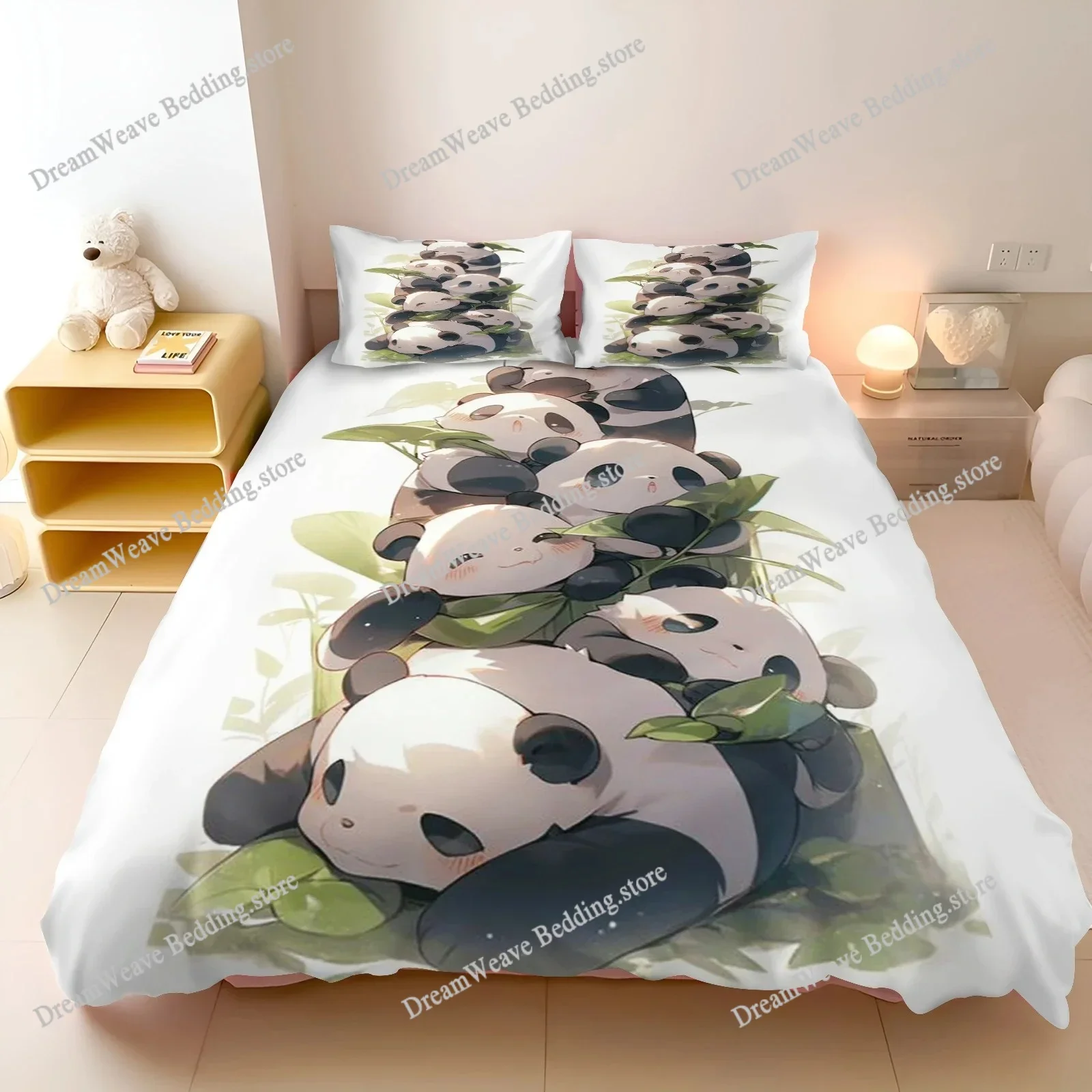 Panda Cartoon Duvet Cover Cute Children's Bedroom 100% Polyester Adult Gift Bedding Set Home Textileextile741