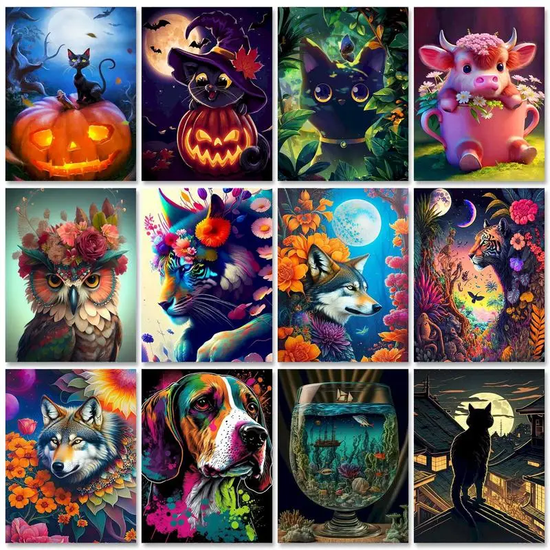 

GATYZTORY Paint By Numbers For Adults Colorful Cat Oil Painting DIY Kits Canvas Animal Drawing Picture Of Coloring By Numbers