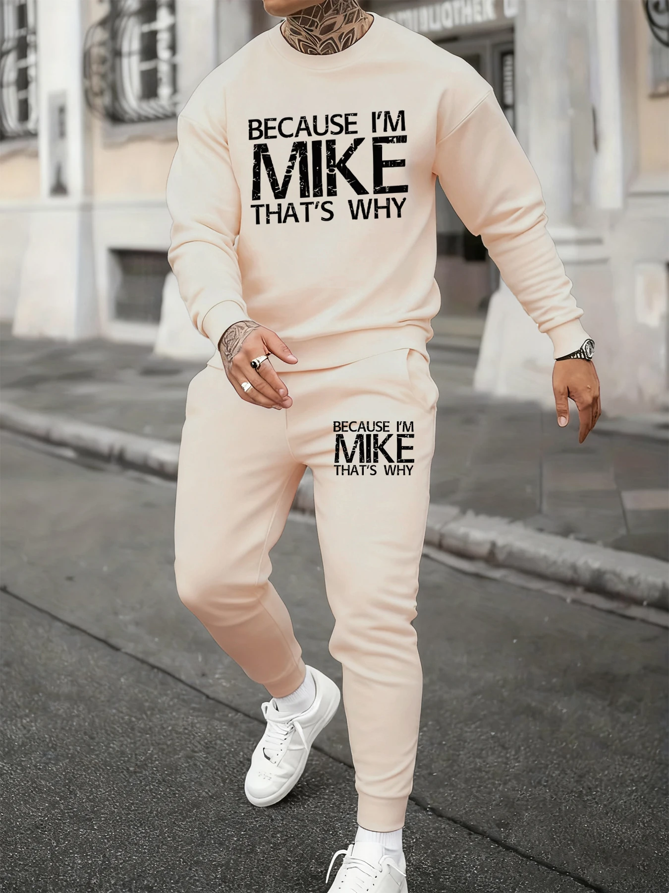 

Because I'M Mike That'S Why Funny Printed Mens Autumn Sweatshirt Set Couple'S Two Pieces Sets Fashion Jogging Pants Loose Shirt