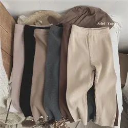 2025 Spring Autumn New 0-7 Years Girls Thermal Knit Pants Baby Kids Trendy Korean Style Soft Stretch Solid Color Long Leggings