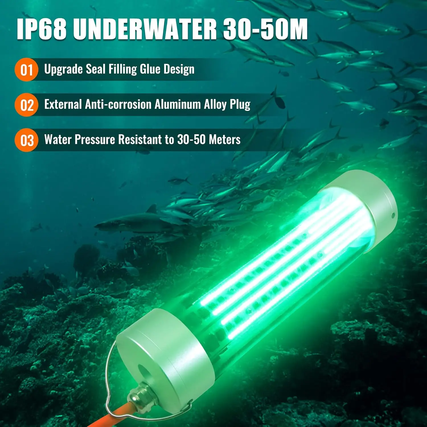 Underwater Fishing Light, 10000~80000lm 100W / 300W / 400W / 800W, 12V / 110V / 220V Green Night Fishing Attractor IP