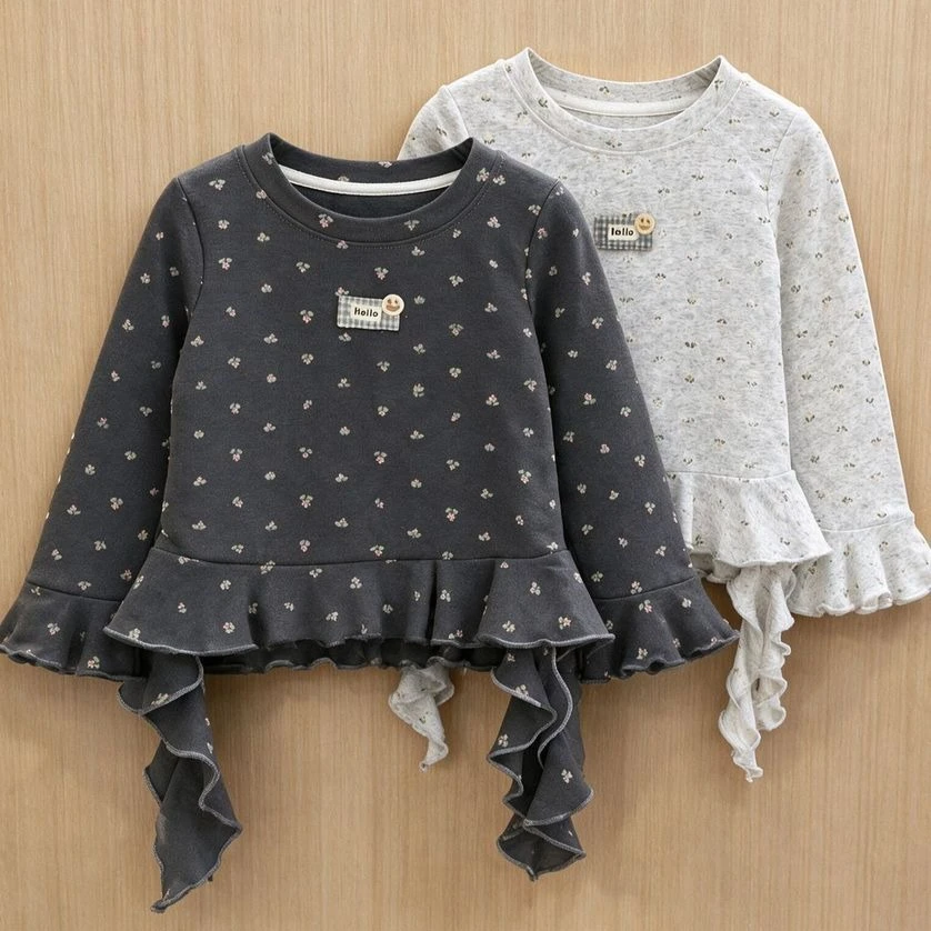 Girls T-shirt 2026 Autumn and Winter New Children's Clothing Korean Style Girl Baby Fashion Casual Floral Ribbon Bottom Shirt