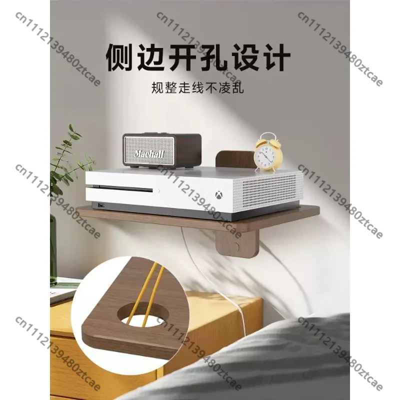 Black Walnut‑Color Wall‑Mount Shelf, Multi‑Purpose Tray Holder for Projector, Speaker, Router