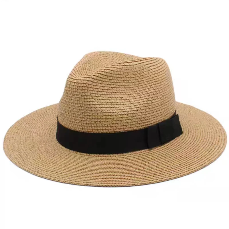 Große Größe 56-58 59-60 cm Neue Natürliche Panama Stroh Hut Sommer Männer Frauen Breite Krempe strand UV Schutz Fedora Sonnenhut Großhandel – Detail 29