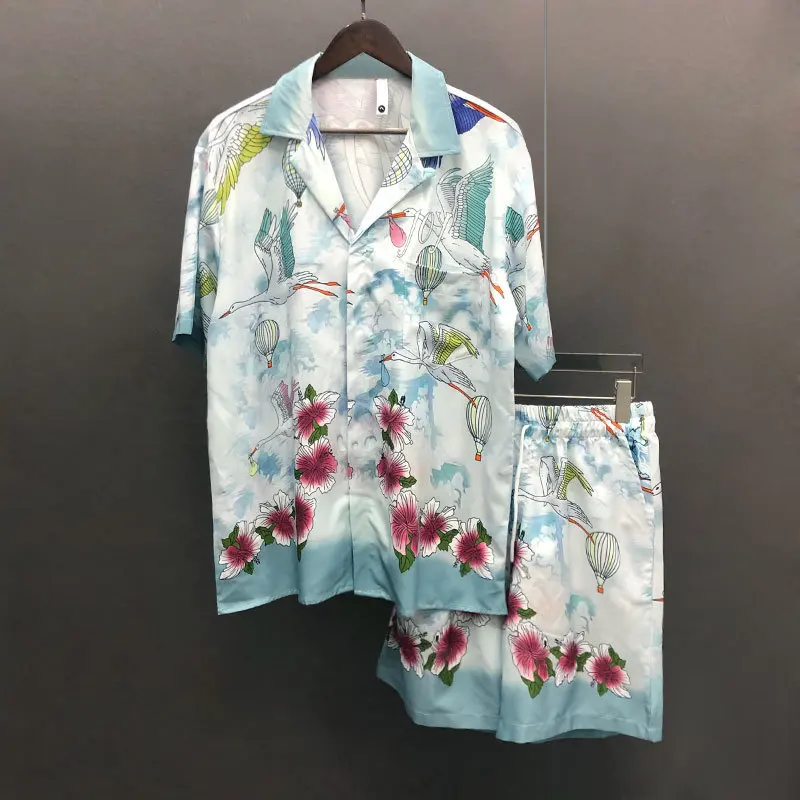 Casual Holiday Printed Shirt Fashion 2023 Summer Loose Short Sleeve Lapel Cardigan Shirt Men Camiseta Manga Longa Masculina