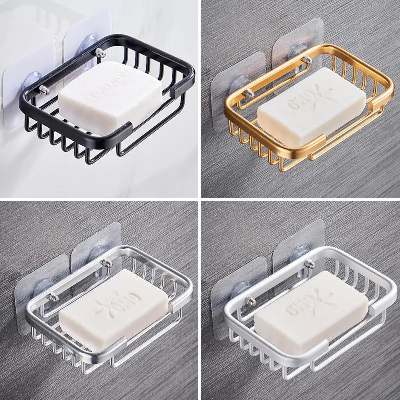 Soap Rack No Drilling Wall Mounted Space Aluminum Soap Holder Soap Sponge Dish Bathroom Accessories Soap Dishes Self Adhesive