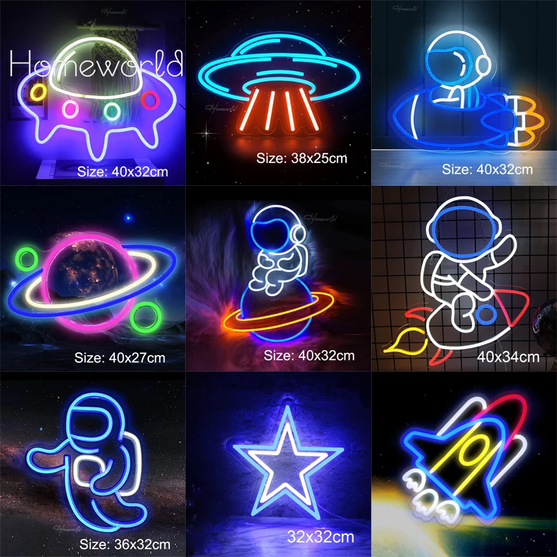 

Astronaut Spacecraft Neon Signs LED Spaceship UFO Decoration Lamp Decor Kid Room Bedroo Christmas Gift Game Bar Party Gift
