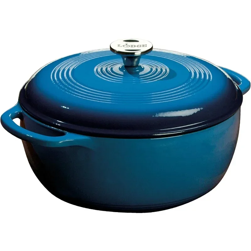 Lodge 6 Quart Enameled Cast Iron Dutch Oven with Lid – Dual Handles – Oven Safe up to 500° F or on Stovetop - Use to Marinate