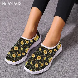 Sunflower Black Prints Women's Casual Flats Lightweight Slip-on Mesh Shoes Comfortable Slip-on Tennis Shock Absorption Footwear