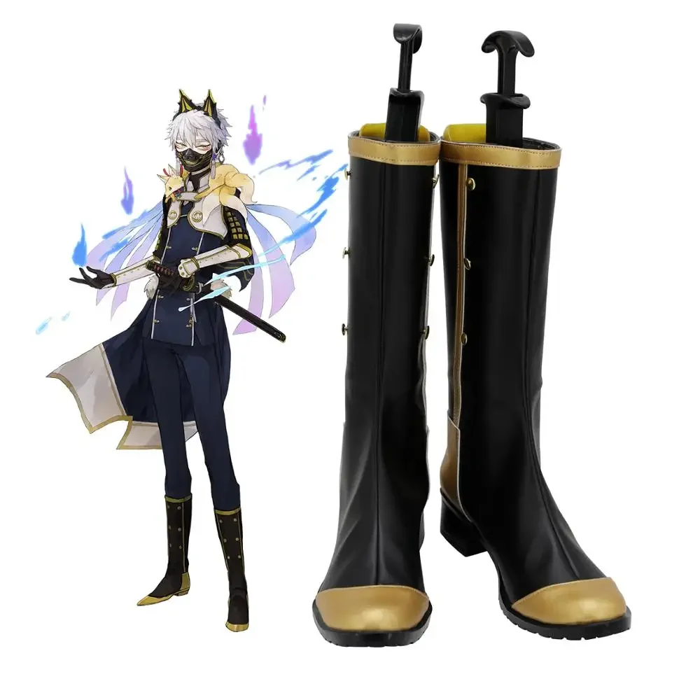 

Touken Ranbu Nakigitsune Kiwame Cosplay Boots Black Shoes Custom Made Any Size for Unisex