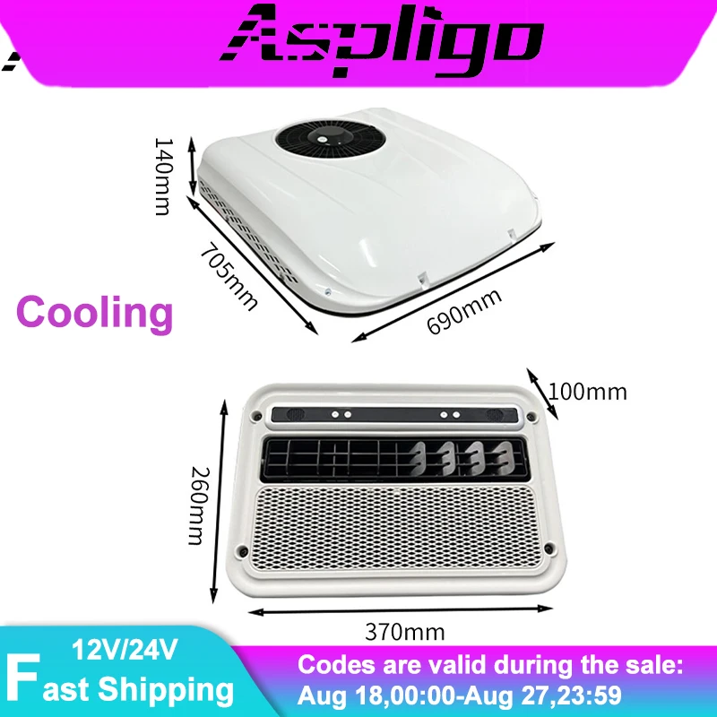 

Электрический кондиционер Aspligo 12 В 13500 БТЕ для автодома, парковка на крыше, кондиционер для автодома, грузовика, кемпера, фургона, караванов