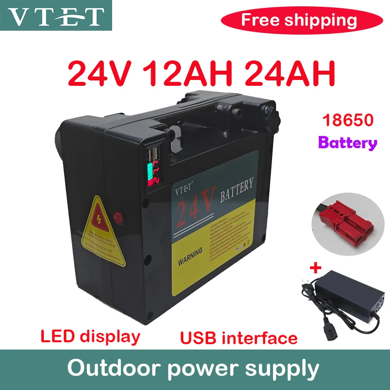 New 24V24AH Outdoor Power Supply High-power Battery Portable Emergency Rechargeable 18650 with USB Interface LED Power Display