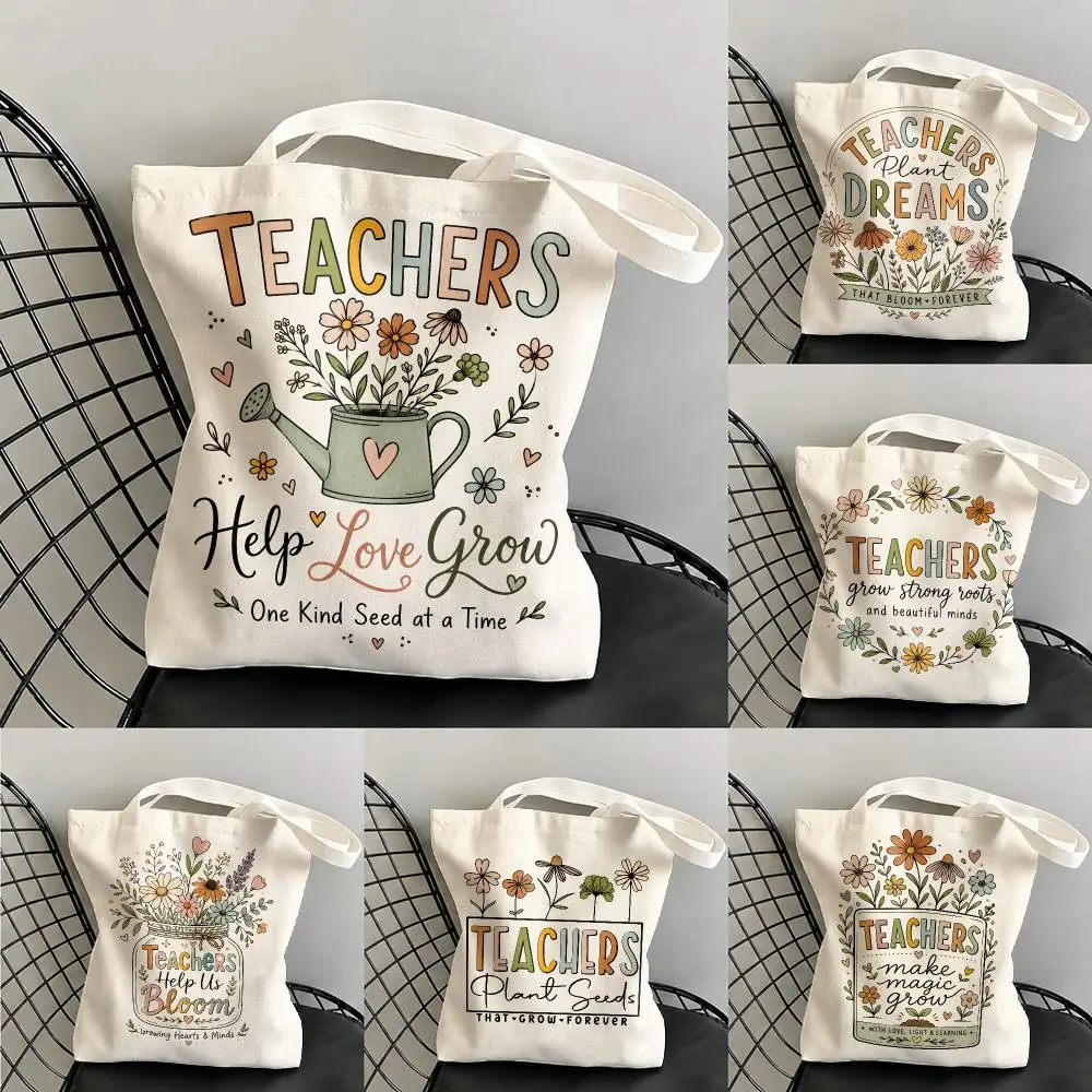 Seeds Sown by Teachers Storage Bags Large Capacity Canvas Tote Bag Double-Sided Print Shoulder Handbag for Daily Shopping