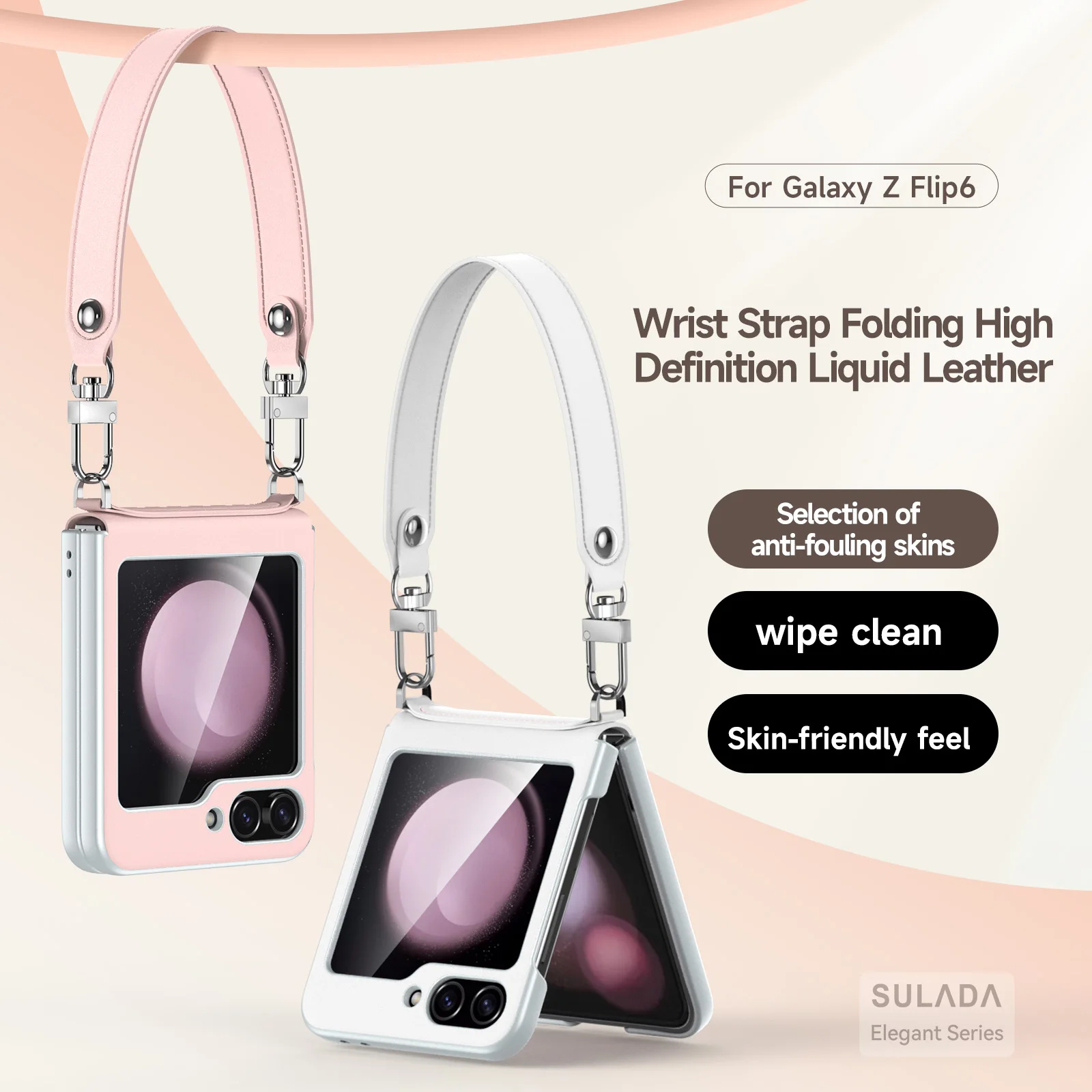 Sulada Liquid Leather Case For Samsung Galaxy Z Flip 6 5 4 ZFlip6 Matte Anti-Fingerprint Hinge Armor Back Cover Handbag Strap