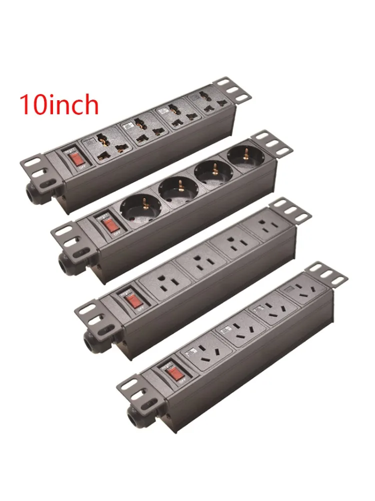 Listwa zasilająca PDU do montażu w szafie rack, 10 cali, z wyłącznikiem, gniazda EU/US/UK C13/uniwersalne, kabel 2-metrowy, obudowa ze stopu aluminium. — zdjęcie produktu 4