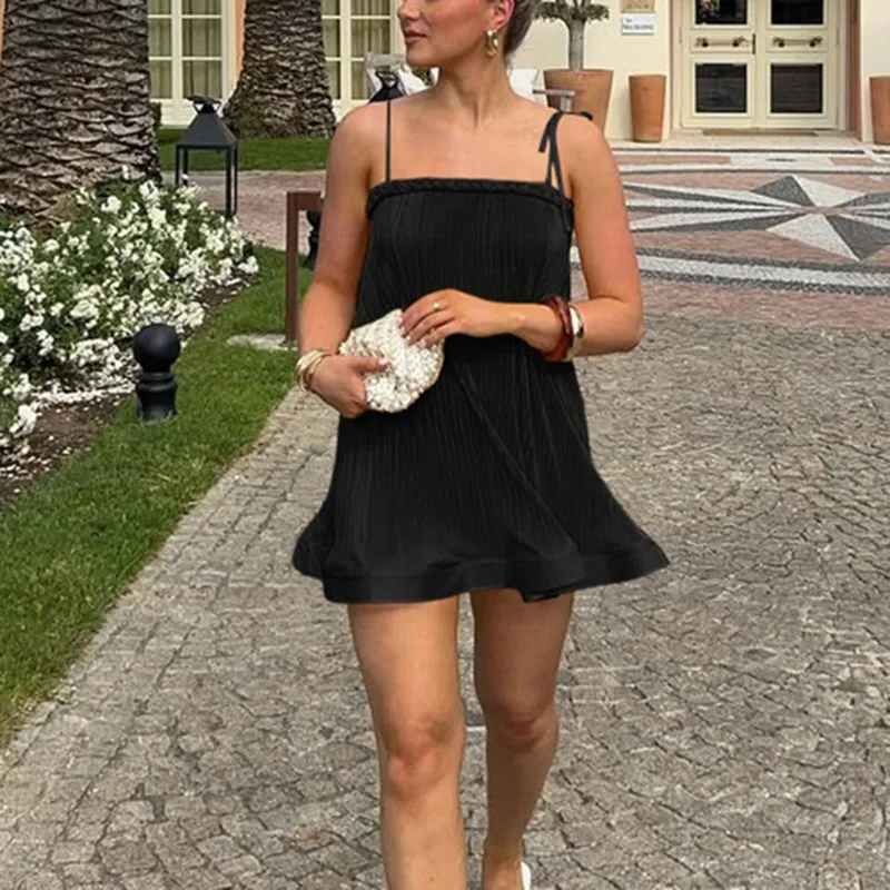 

Talenza Fashion Ruffle Dress Summer Spaghetti Straps Sleeveless Backless Sexy Dress Elegant Luxury Casual Women's Party Dresses