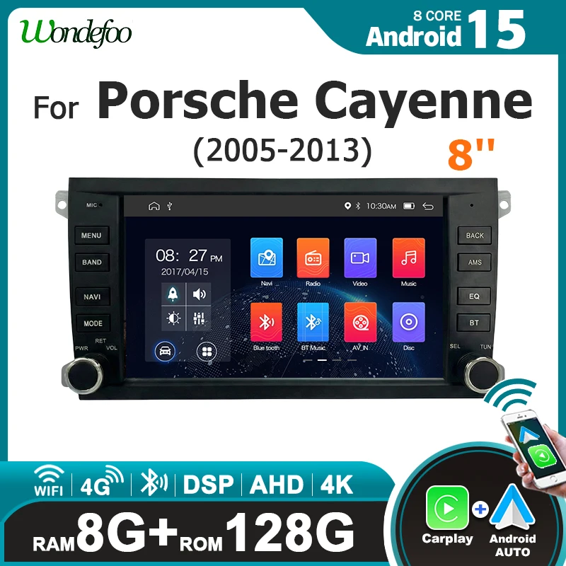 8-Zoll-Bildschirm, kabelloses Carplay-Autoradio, Android 15, Zubehör-Stereoanlage für Porsche Cayenne 2005–2013, Bluetooth, Autoradio, Navigation, intelligente Systeme, Multimedia-Player, 2 DIN