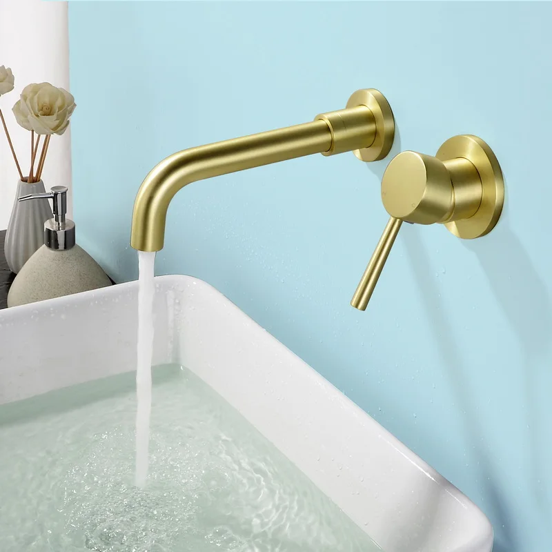 

Luxury Top Quality Basin Tap single handle hot cold water mixer Brushed Gold wall mount bathroom sink Faucet for vessel sink