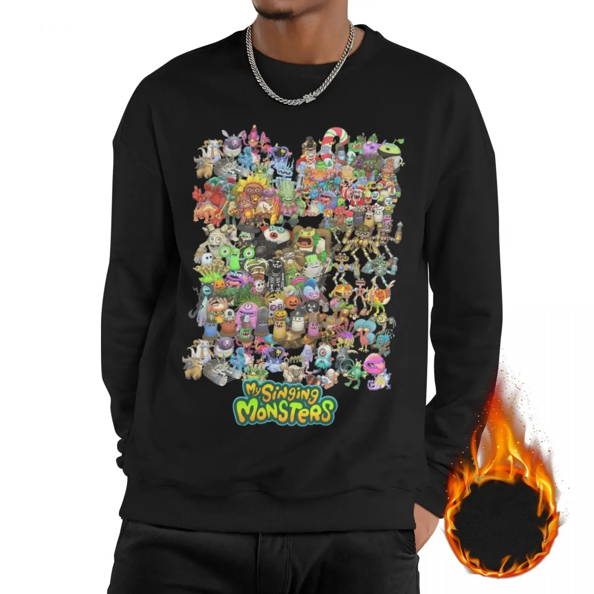 

Men My Singing Monsters Group Sweatshirt Fleece Lined Thick Sweatshirts Video Game Pullover Hoodie Long Sleeve Shirt