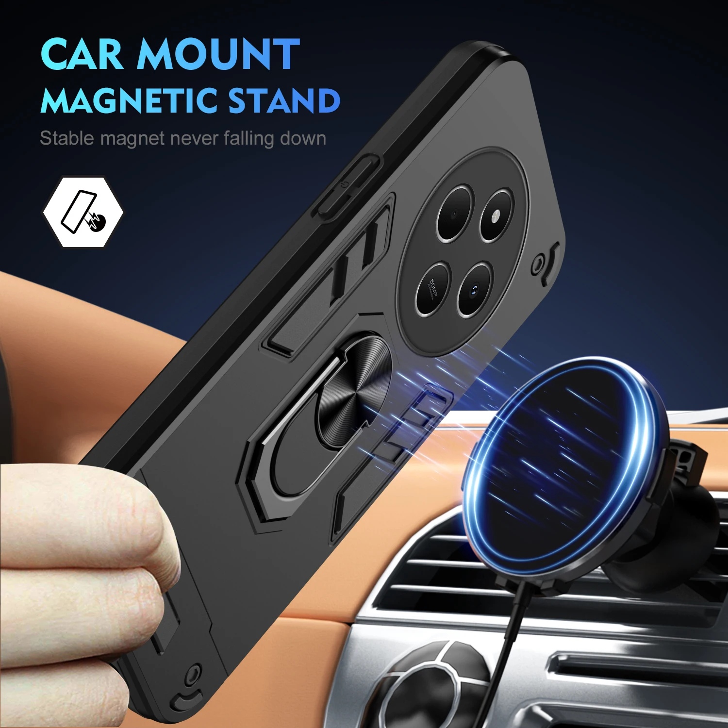 Armor Case For Xiaomi Redmi 14C A3 4G Note 14 13 Pro Plus 5G Protective Cover Ring Magnetic Holder Shell Coque Fundas