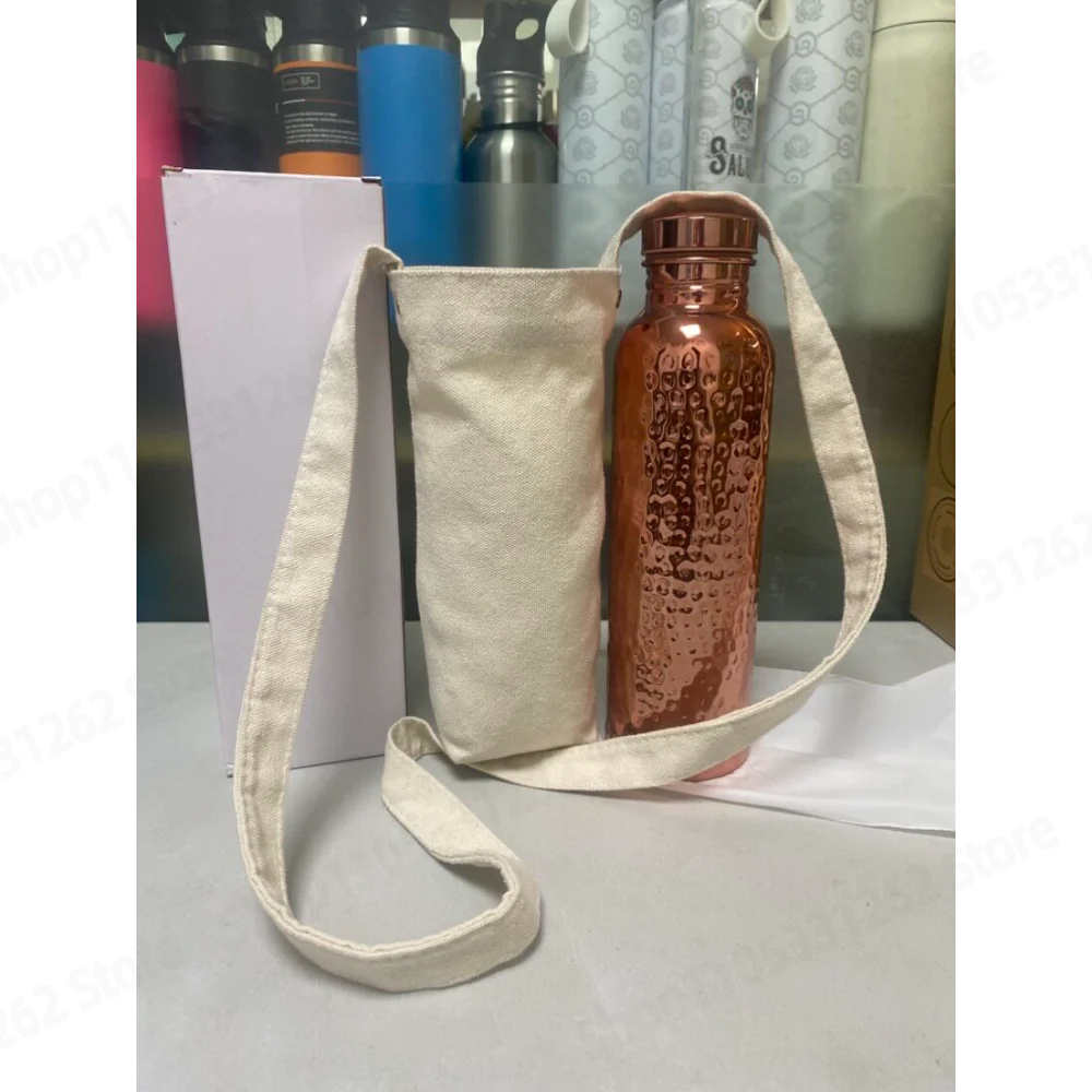 Stainless Steel Cold Water Bottle Hand Hammered Embossed Texture Electroplated Copper Flask 800ml Yoga Flask