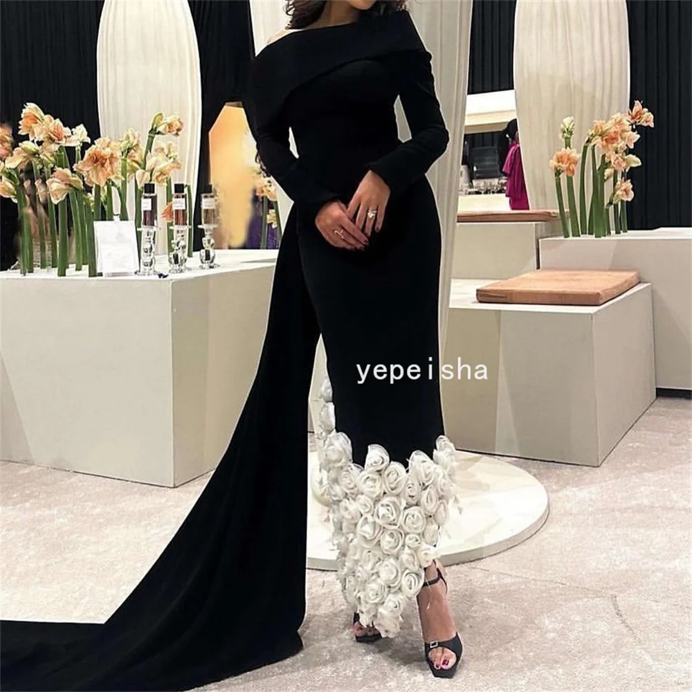 Customized Elegant High Quality Jersey Flower Feather Straight One-shoulder Long Dresses Fashion Formal Sizes Available