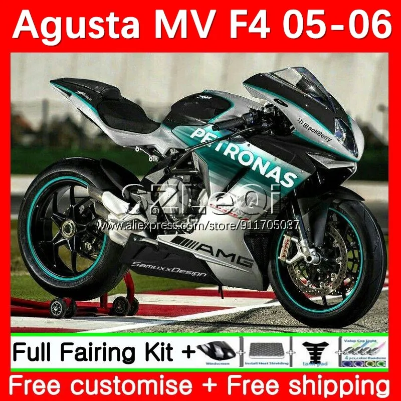 Body + Decal For Agusta MV F4 R312 750S 1000 R 750 Green Silver 1000CC 1000R 05 06 20No.88 MVF4 312 1078 1+1 2005 2006 Fairings