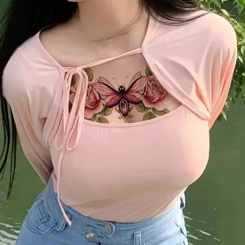 Cool Big Size Adult Temporary Tattoo Women Beach style Chest waist Tatto Sexy Flower Camping Sticker Waterproof Disposable