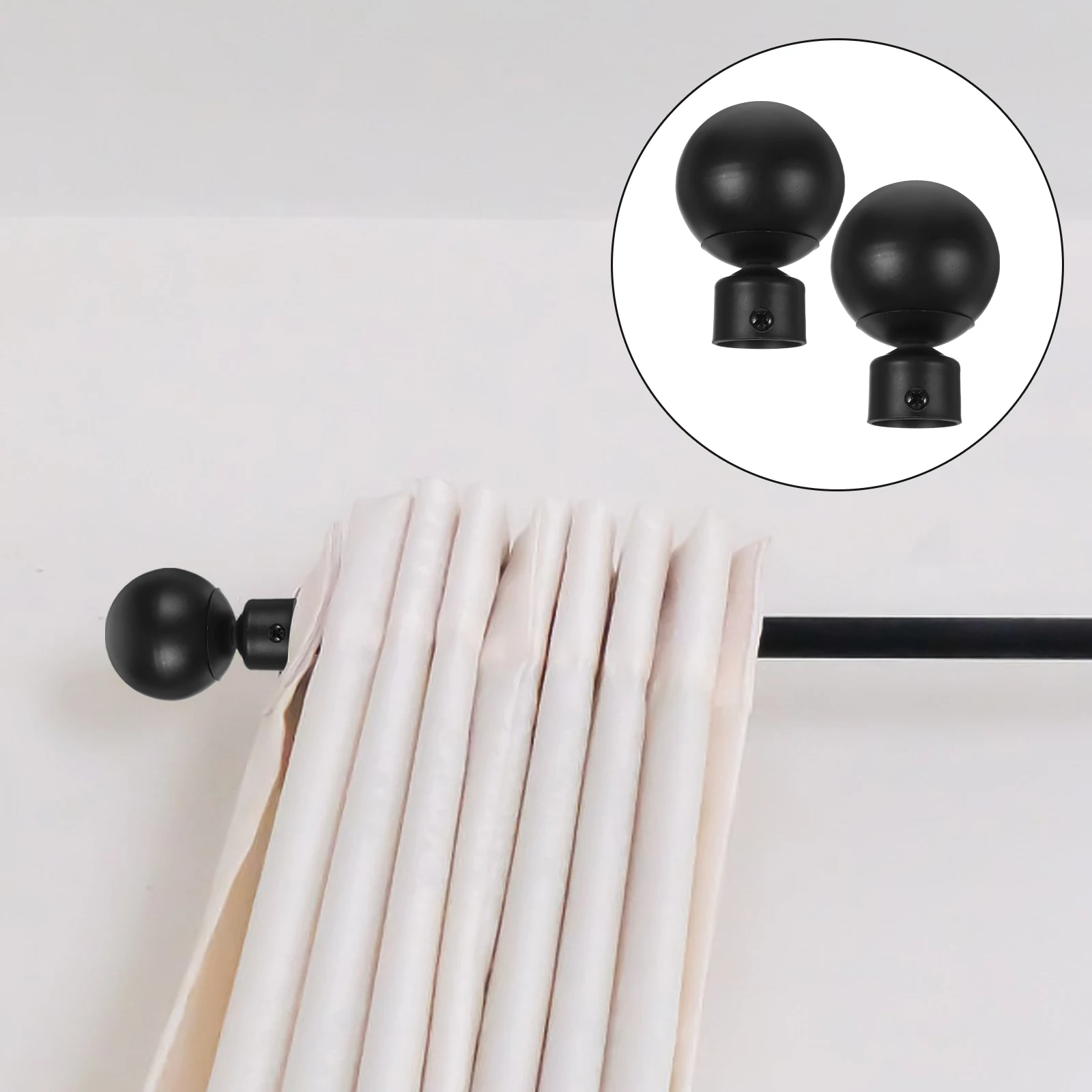 

2Pcs Window Curtain Rod End Black Iron Strong Anti-Rust Adjustable Screw Fit 28mm Rod Caps Drapery Finials