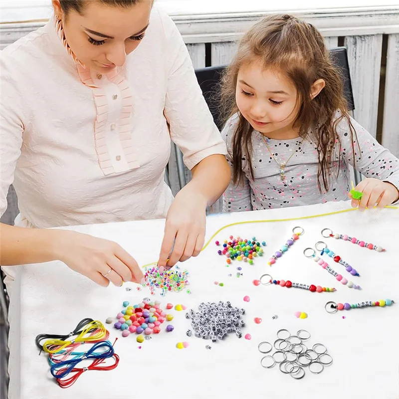 A59E-286Pcs DIY Schlüsselanhänger Herstellung Bastelsets, Perlen für Schmuckherstellung Set Zubehör mit bunten Alphabet transparenten Perlen