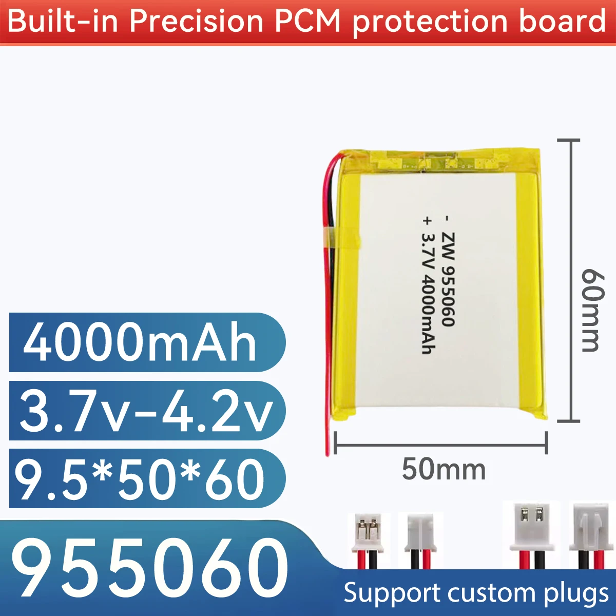 1-20pcs 3.7V 4000mAh 955060 Battery Lipo Polymer Lithium Ion Rechargeable Batteries Built-in Lithium Battery Replace 905060