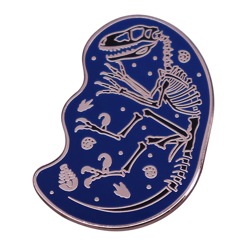 Blue Dinosaur Fossiil Badge Brooch Ancient Creatures Velociraptor Skeleton Hard Enamel Pin Archeology Jewelry