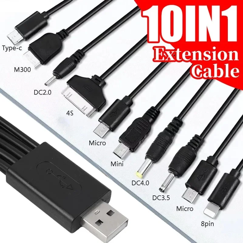 10 in 1 Universal USB To DC Power Cable Mobile Phone Charger Adapter Plug Usb Multifunction Data Transfer DC Jack Charging Line