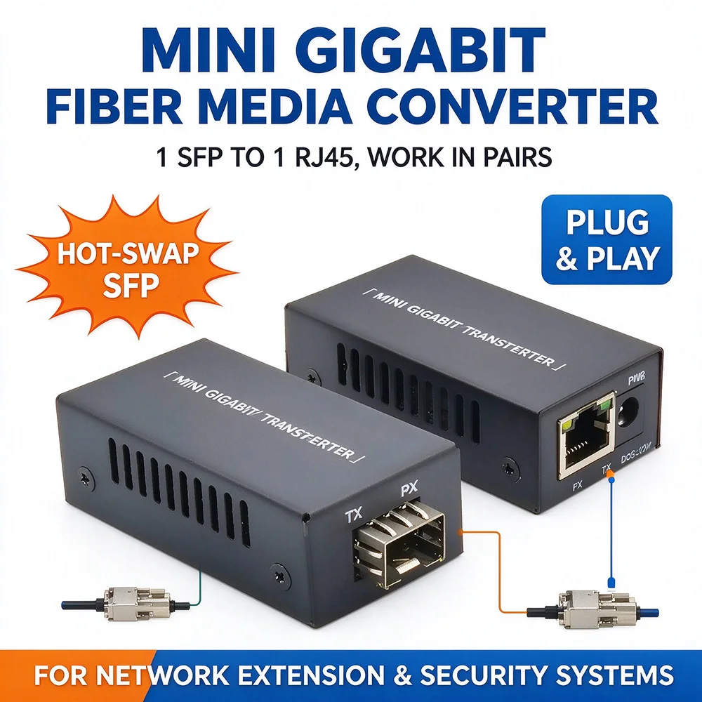 Mini Media Converter 1 Port SFP 1 RJ45 Fiber Switch 1G1E Gigabit Optical Fiber Ethernet Switch for IP Camera PCBA Board