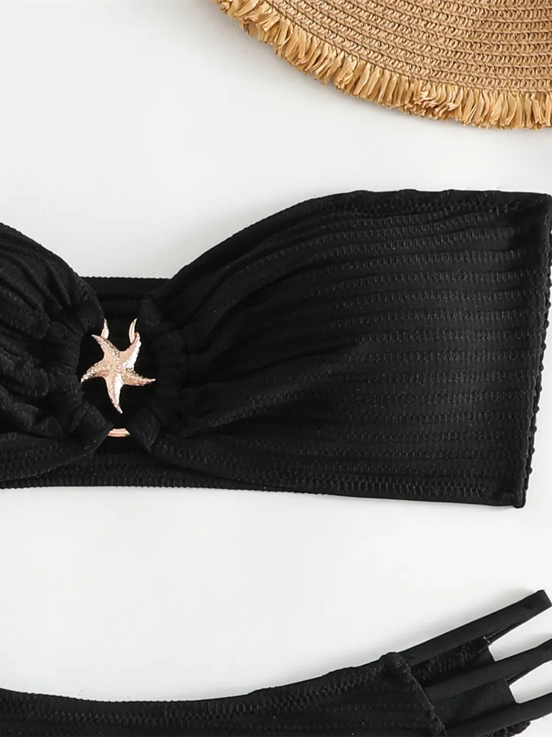 

Sexy Bandeau Bikini Women 2025 New Black Metal Ring Linked Cut Out Push Up Micro Swimsuit Summer Bathing Suit Thong Swimwear
