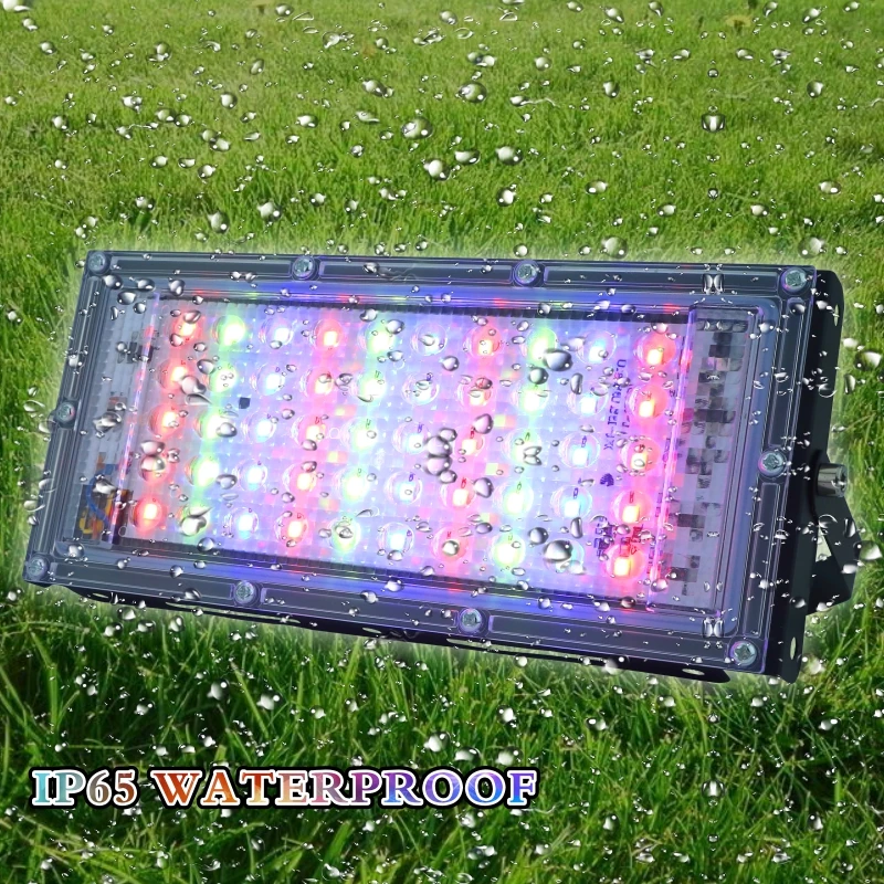 Projecteur LED imperméable avec télécommande, conforme à la norme IP65, éclairage d'extérieur, RVB, AC 220/230/240V, 50W