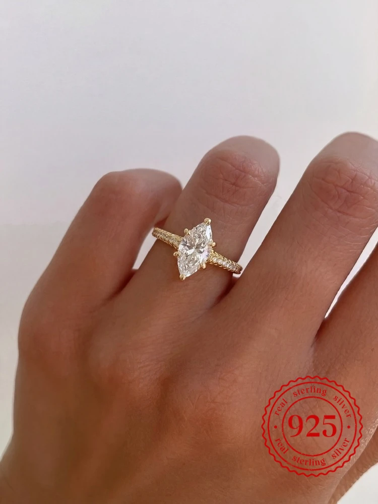 925 Sterling Silber Mode Klassische 1-3 Karat Marquise Zirkon Ring Für Frauen, Verlobung, Hochzeit Luxus Hohe Qualität Edlen schmuck