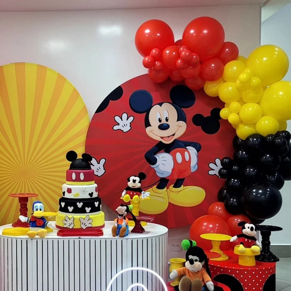 142pcs Disney Minnie Themed Party Balloon Arch Kit Red Yellow Black Latex Balloons for Kid Birthday Party Baby Shower Decoration