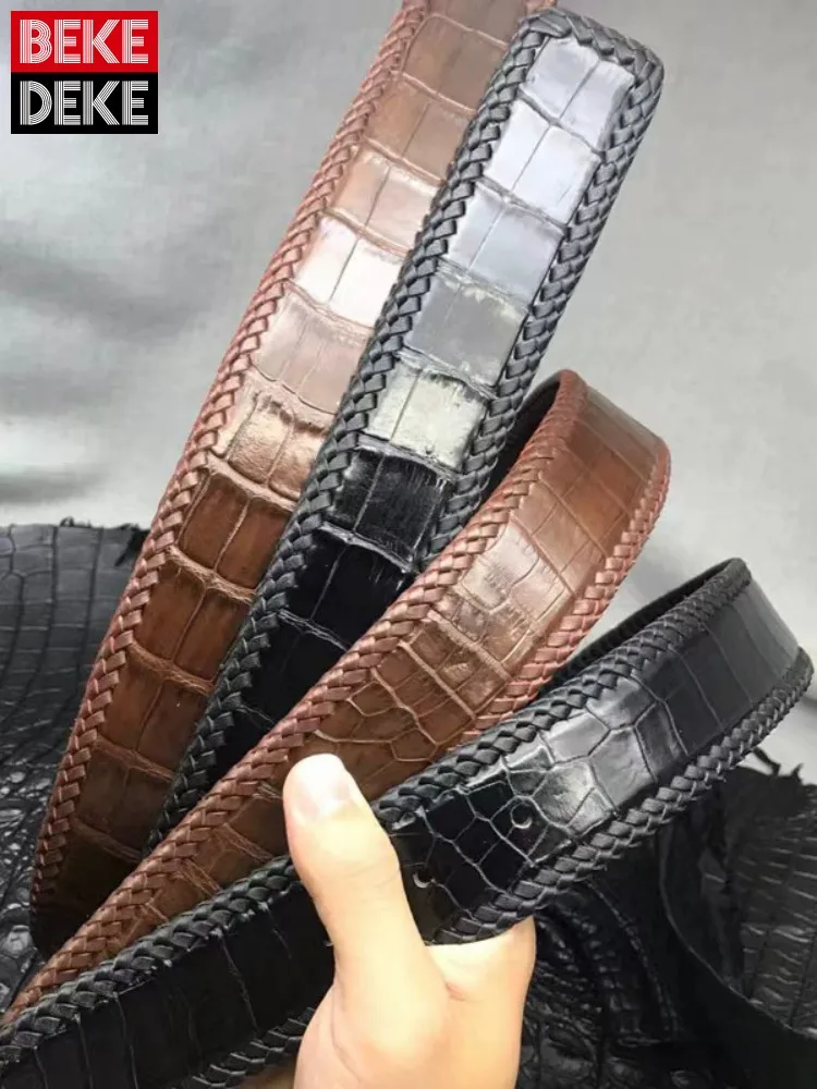 New Business Casual Crocodile Skin Mens Belt For Suit Pants Weave Fashion Genuine Leather High Quality Waistband Without Buckle
