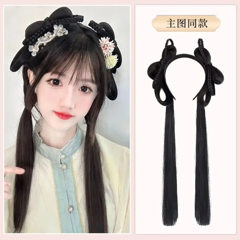 Chinese Hanfu haarhoepelpruik - alles-in-één hoofdband met nepbroodje voor beginners traditioneel kostuumhaarstukje