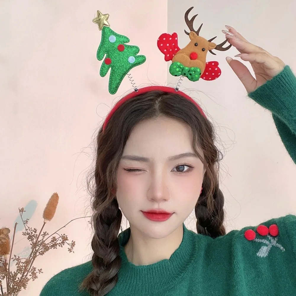 Cartoon 3D Spring Christmas Headband Fluffy Plush Christmas Hat Santa Claus Hairband Cosplay Prop Deer Ear Xmas Hair Accessories