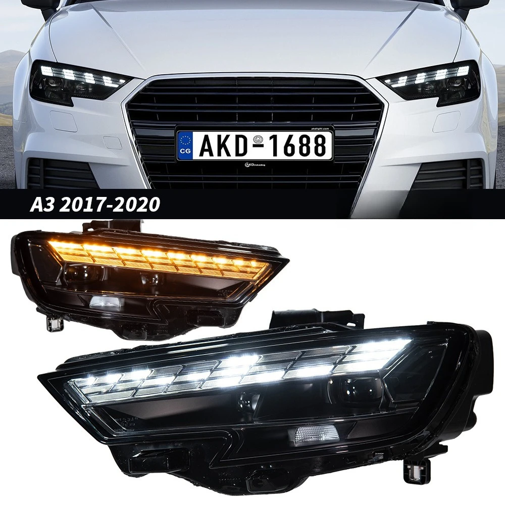 LED Headlight for Audi A3 8Y 2017-2020, RS Style Lens Lamp Assembly, 4 Mode Dynamic Turn Signal High Low Beam Upgrade Kit
