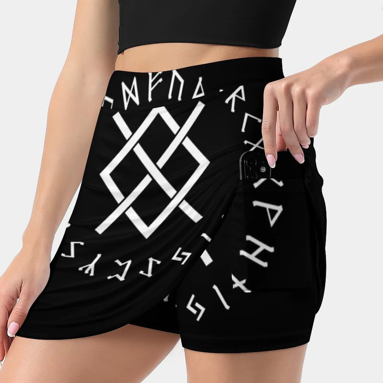 

Gungnir Norse Odin Viking Elder Futhark Runes Trending Fashion Skirt Summer Printed Women Sport Skirts Double-Layer Athletic