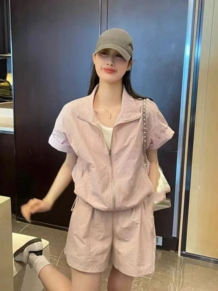 

Solid Color Zipper Tracksuit Short Sets for Women 2 Pieces New in Matching Casual Woman Shorts Summer Fashion 2025 Features Kit