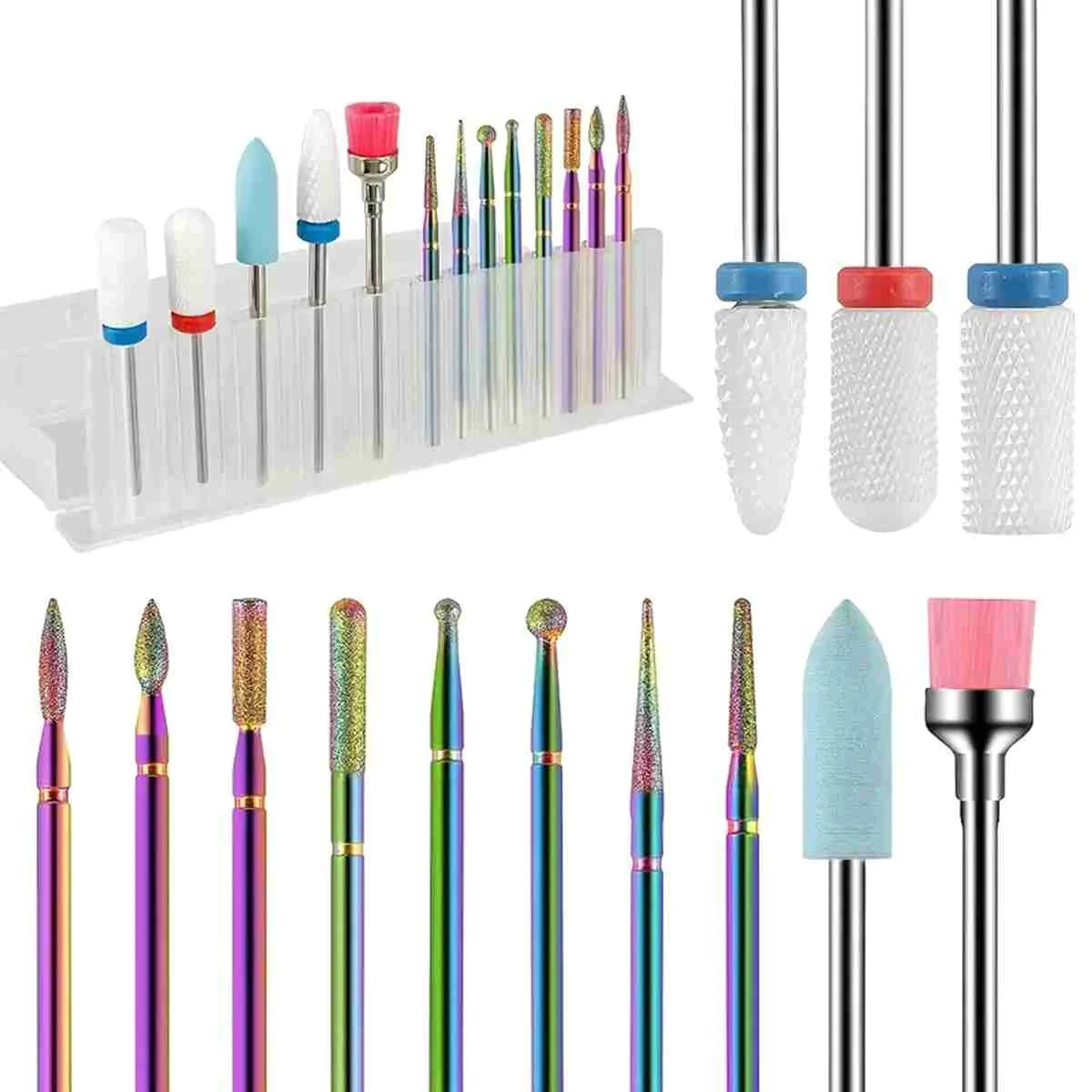 10/11/13/19Pcs/Box Professional Ceramic Nail Drill Bit Set Electric Manicure Nail File Bit For Acrylic Gel Nails And Cuticles