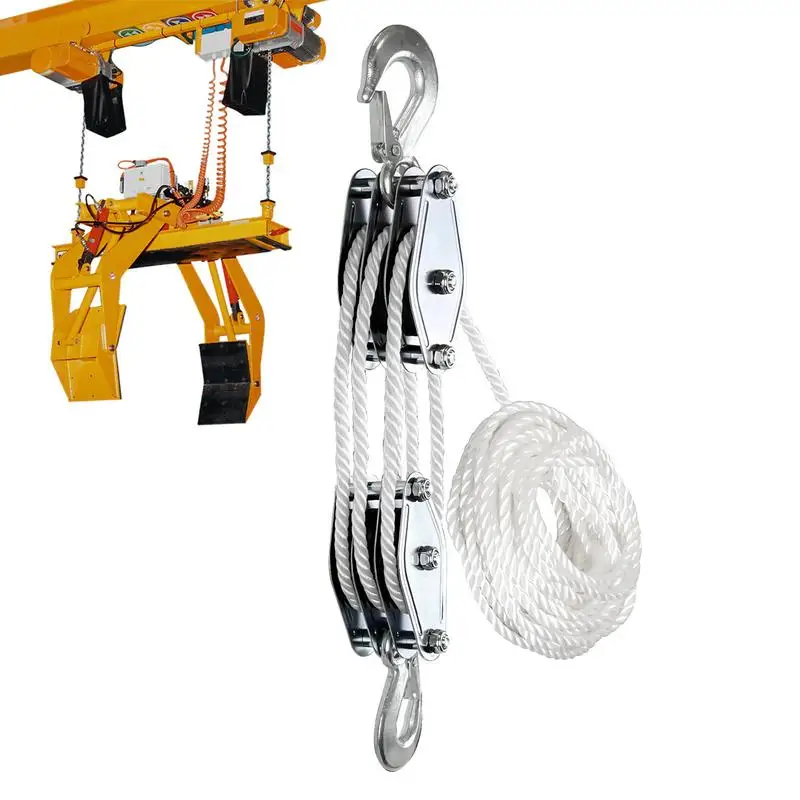 50 Ft 3/8 Rope Pulley Hoist With 2200 Lbs Breaking Strength & 5:1 Lifting Power Heavy Duty Pulley System Rope Pulling system